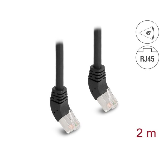 Delock RJ45 Network Cable Cat.6A S/FTP 45° upwards angled 2 m black