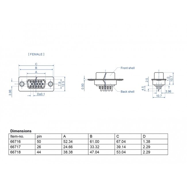 Delock D-Sub HD 44 pin female metal solder version 2 pieces