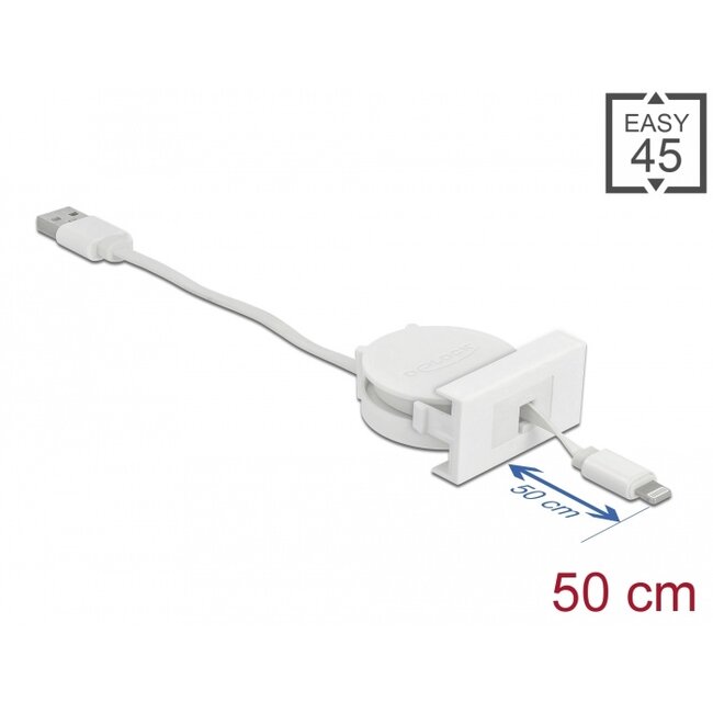 Delock Easy 45 Module USB 2.0 Retractable Cable USB Type-A to 8 Pin Lightning female white