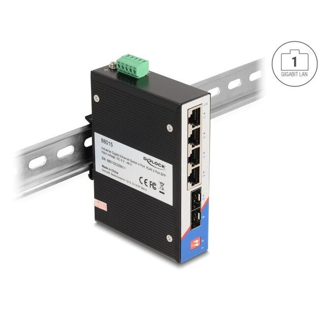Delock Industrial Gigabit Ethernet Switch 4 Port RJ45 2 Port SFP for DIN rail