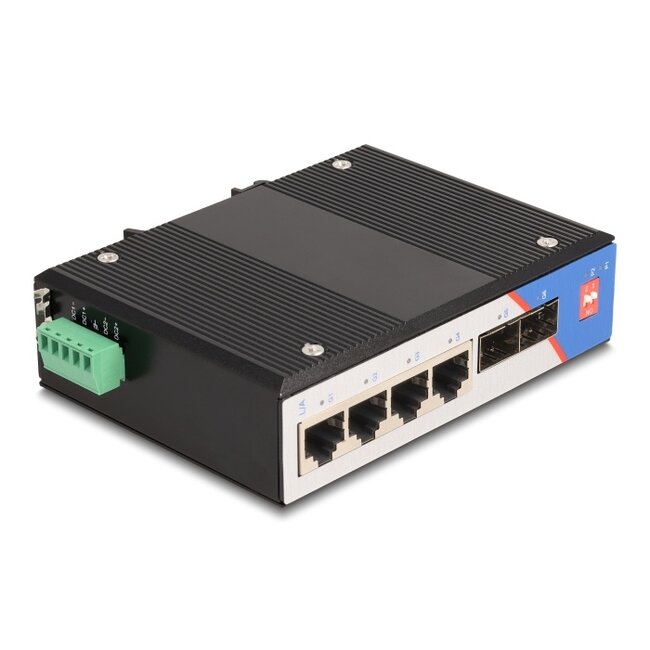 Delock Industrial Gigabit Ethernet Switch 4 Port RJ45 2 Port SFP for DIN rail