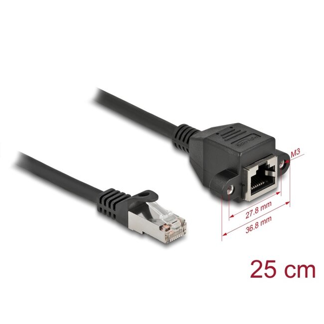 Delock Network Extension Cable S/FTP RJ45 plug to RJ45 jack Cat.6A 25 cm black