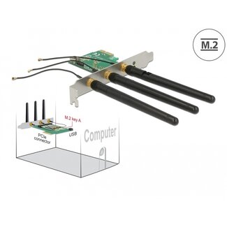 DeLOCK Delock PCI Express Card > 1 x internal M.2 Key A Slot with 3 external Antennas – Low Profile Form Factor