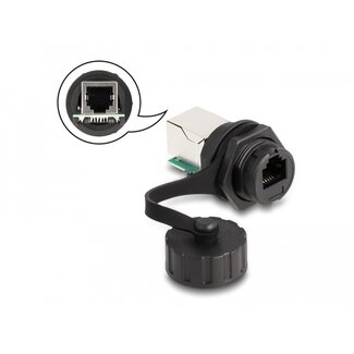 DeLOCK Delock Cable Connector RJ12 jack to RJ12 jack for installation with protective cap IP68 dust and waterproof black
