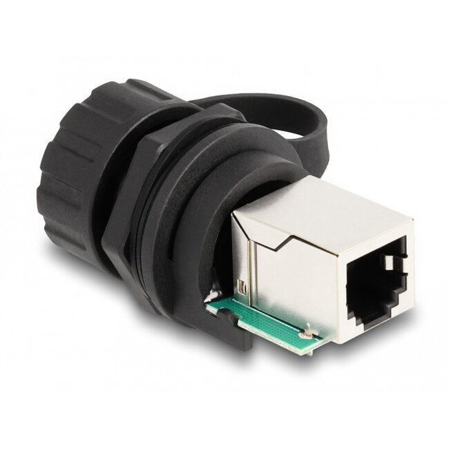 Delock Cable Connector RJ12 jack to RJ12 jack for installation with protective cap IP68 dust and waterproof black