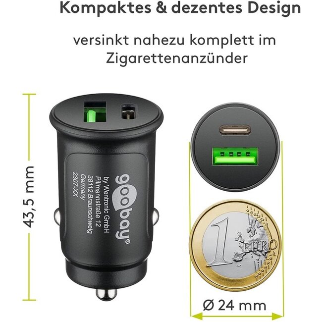 Goobay Dual-USB Auto Fast Charger USB-C™ PD (Power Delivery) (30 W)