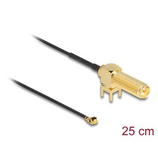 DeLOCK Delock Antenna Cable RP-SMA 90° PCB jack bulkhead to I-PEX Inc., MHF® I plug 1.13 25 cm thread length 15 mm
