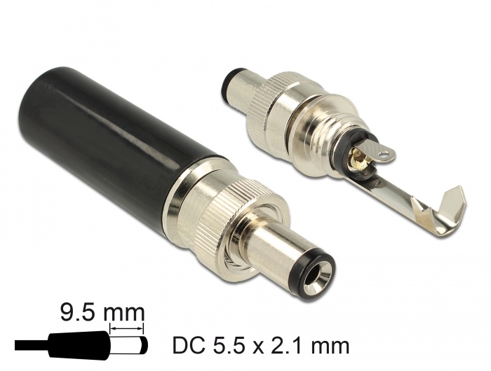 DeLOCK 89913. Aansluiting(en): DC, Kleur van het product: Zwart, Nikkel, Contact geleider materiaal: Nikkel. Outer diameter: 1,06 cm, Diepte: 39,5 mm. Aantal per verpakking: 1 stuk