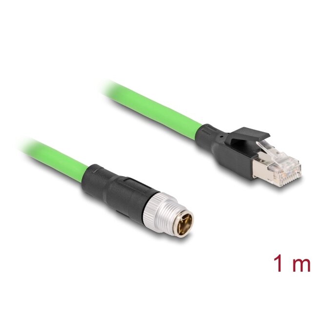 Delock M12 Cable X-coded 8 pin male to RJ45 male PUR (TPU) 1 m