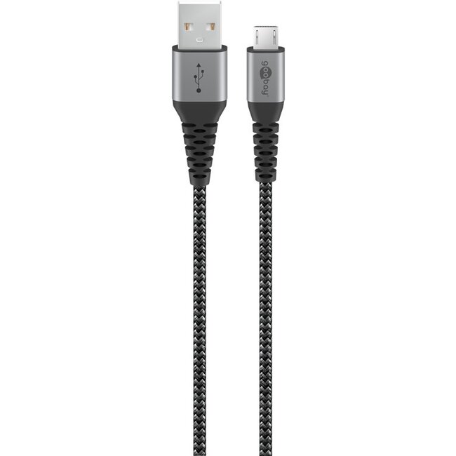 Goobay Micro-USB to USB-A Textile Cable with Metal Plugs (Space Grey/Silver), 1 m