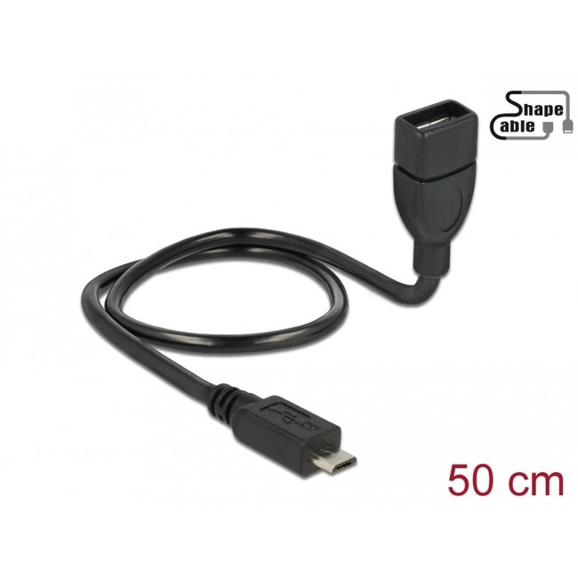 Delock Cable USB 2.0 Micro-B male > USB 2.0 Type-A female OTG ShapeCable 0.50 m