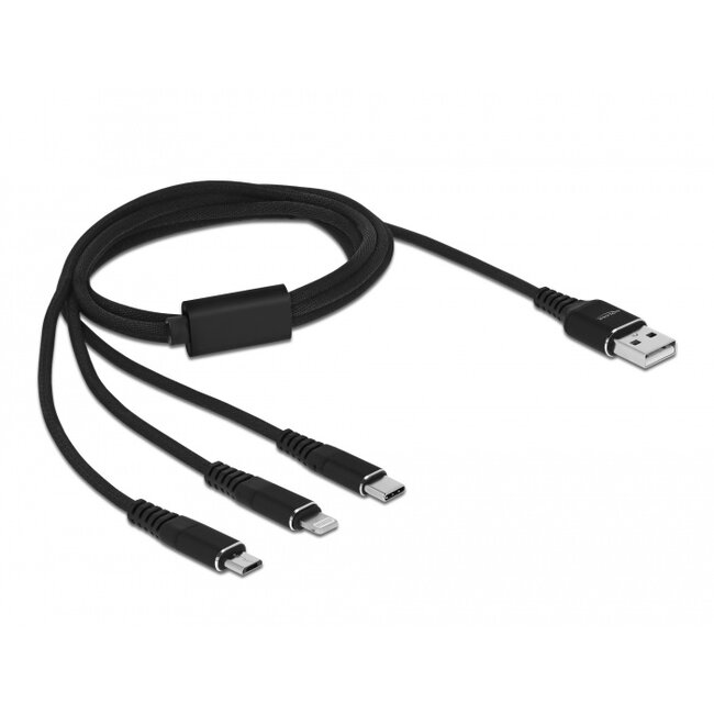 Delock USB Charging Cable 3 in 1 Type-A to Lightning™ / Micro USB / USB Type-C™ 1 m black