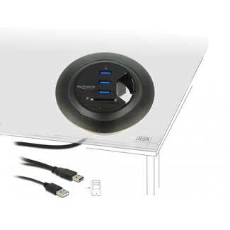 DeLOCK Delock In-Desk Hub 3 Port USB 3.0 + 2 Slot SD Card Reader