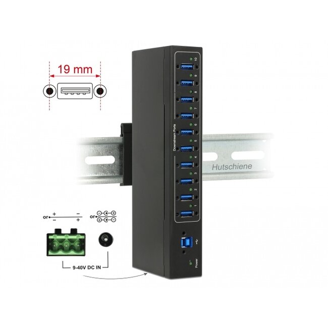 Delock External Industry Hub 10 x USB 3.0 Type-A with 20 kV ESD protection