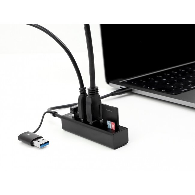 Delock 3 Port USB 3.2 Gen 1 Hub + SD and Micro SD Card Reader with USB Type-C™ or USB Type-A connector