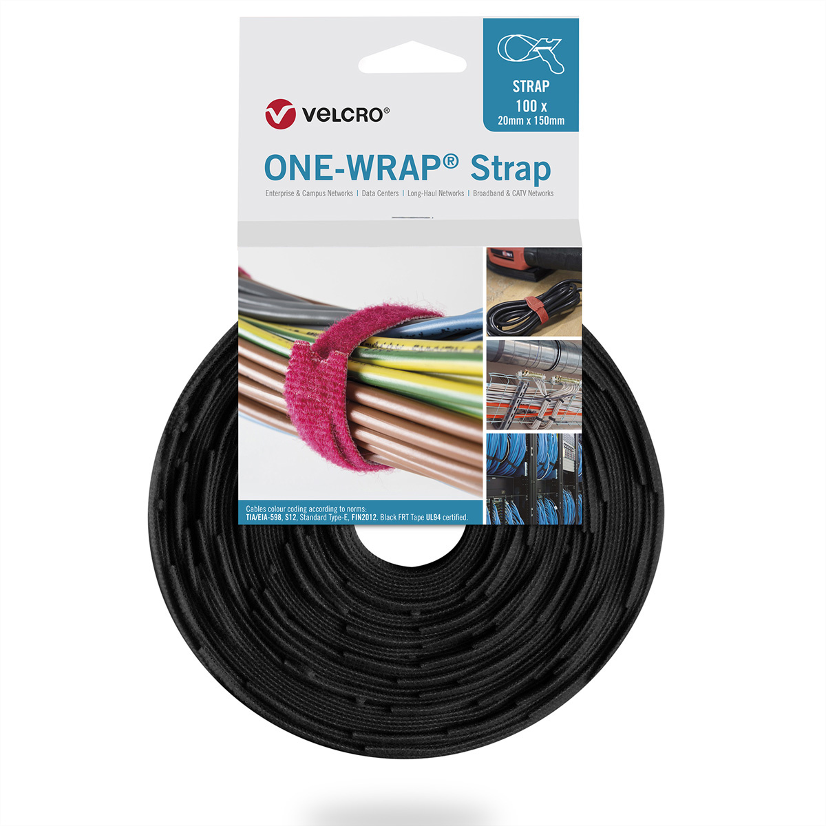 VELCRO® One Wrap® Strap - 20 mm x 330 mm - 100 stuks - vlamvertragend - Zwart