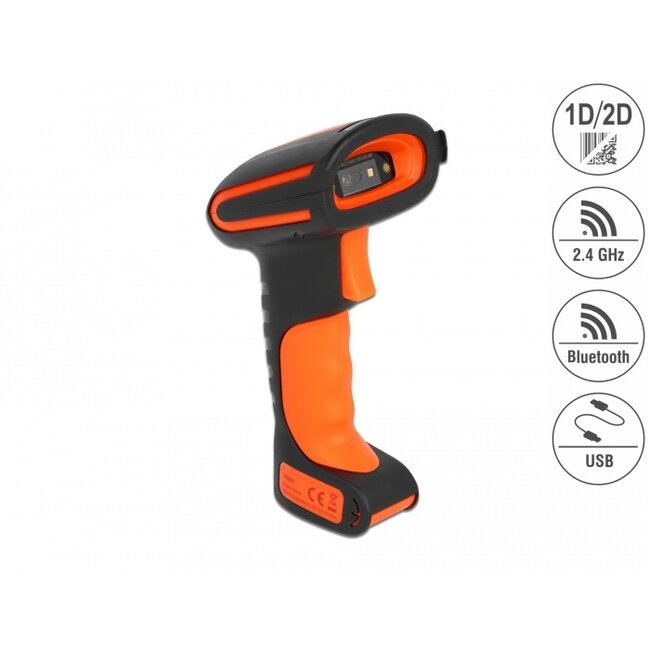 Delock Industrial Barcode Scanner 1D and 2D for 2.4 GHz, Bluetooth or USB