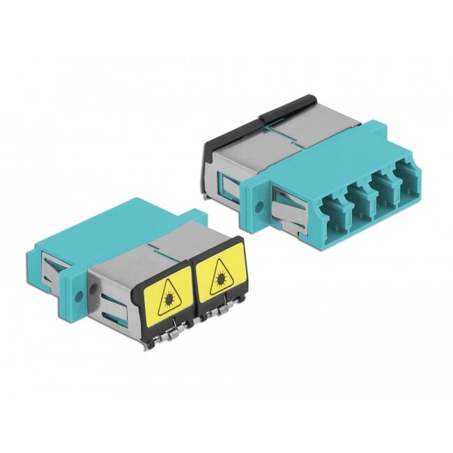 Delock Optical Fiber Coupler with laser protection flip LC Quad female to LC Quad female Multi-mode aqua