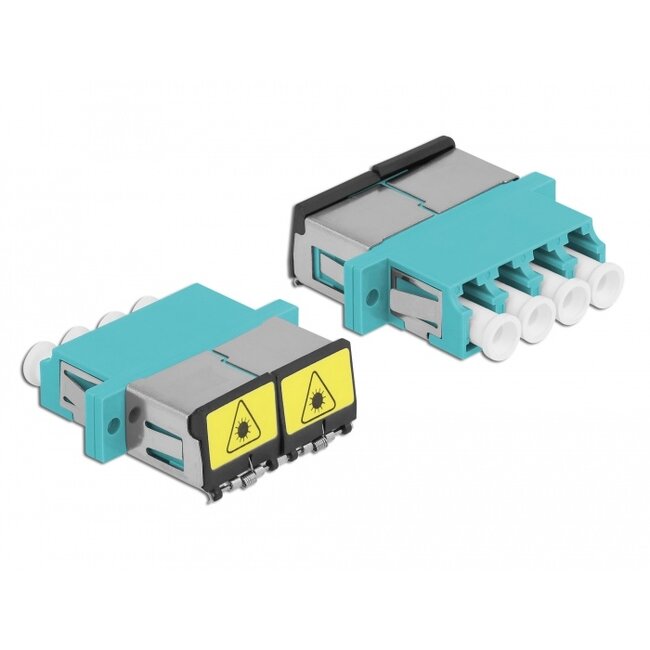 Delock Optical Fiber Coupler with laser protection flip LC Quad female to LC Quad female Multi-mode aqua