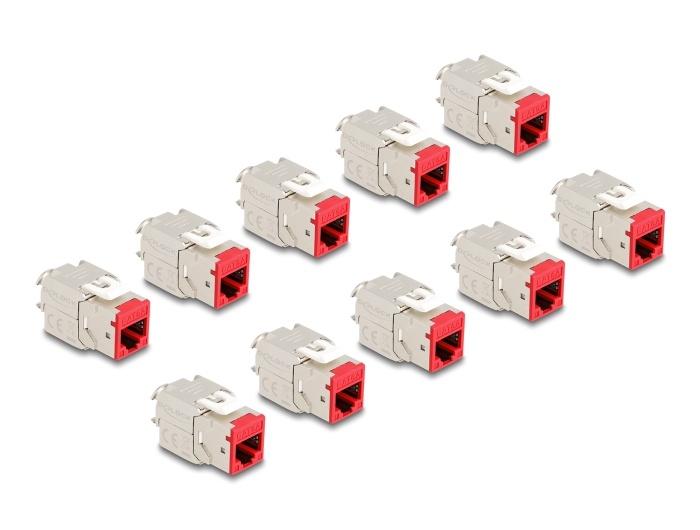 Delock Keystone Modul RJ45 jack to LSA Cat.6A toolfree red set 10 pieces |