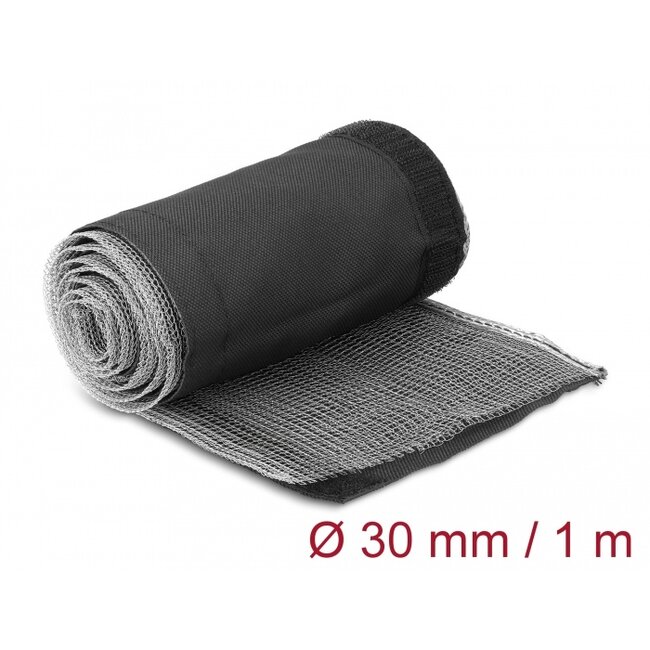Delock EMI Shielding braided sleeve with hook-and-loop fastener heat resistant 1 m x 30 mm black