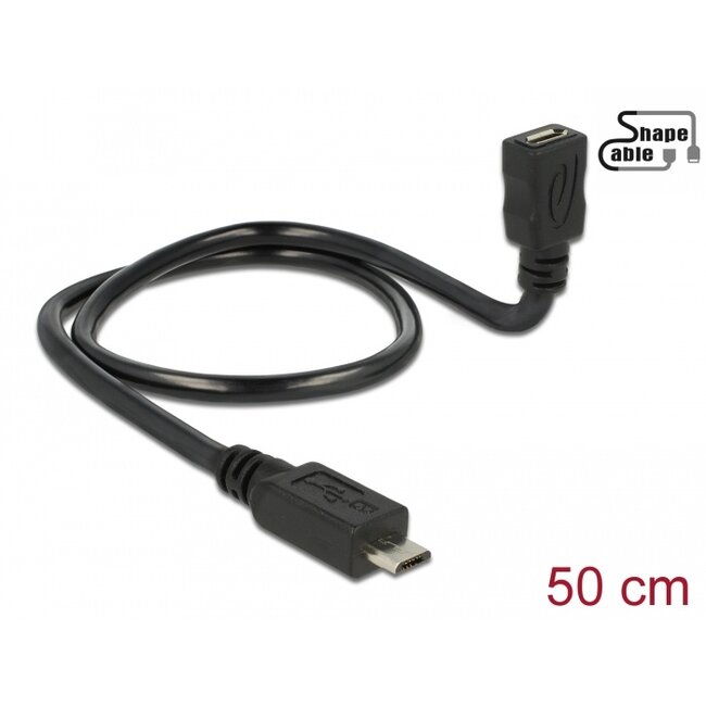 Delock Cable USB 2.0 Micro-B male > USB 2.0 Micro-B female OTG ShapeCable 0.50 m