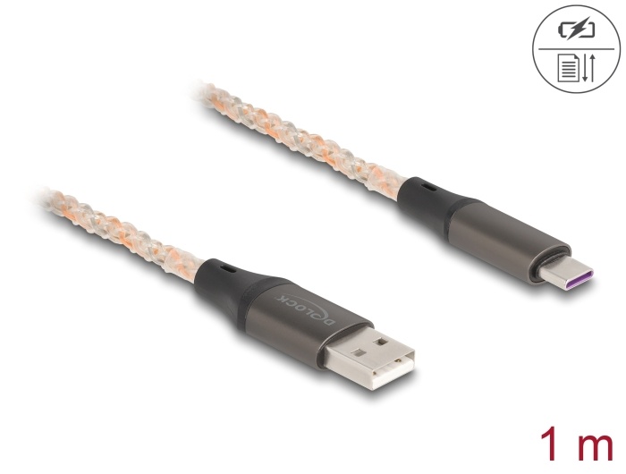 Delock USB 2.0 Cable Type-A to USB Type-C™ with RGB illumination 1 m |
