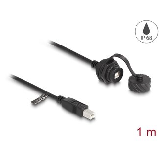 DeLOCK Delock Cable USB 2.0 Type-B male to USB 2.0 Type-B female for installation with bayonet protective cap IP68 dust and waterproof 1 m black