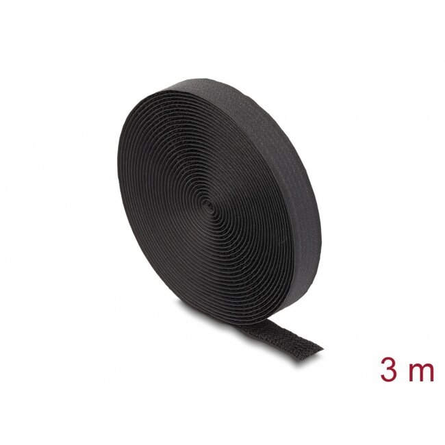 Delock Hook-and-Loop tape on roll with strap L 3 m x W 20 mm black