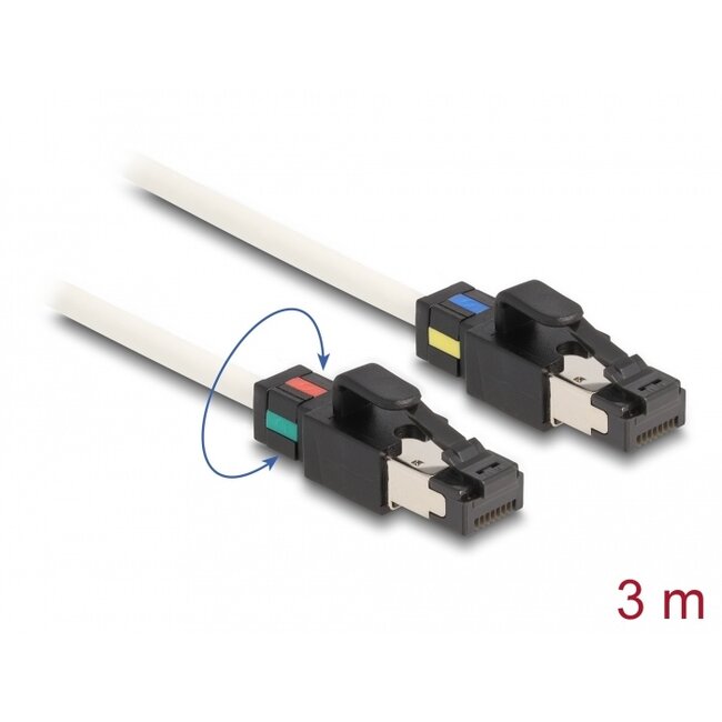 Delock Network Cable RJ45 plug to plug Cat.6A S/FTP with rotatable colour clips 3 m white