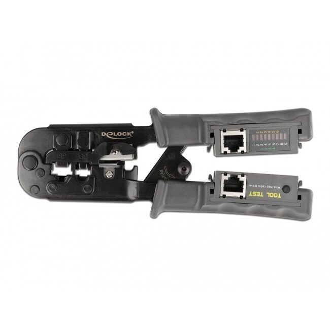 Delock Crimp tool with stripper and network tester for 8P (RJ45), 6P (RJ12/11) or 4P (RJ10) plugs
