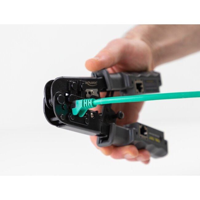 Delock Crimp tool with stripper and network tester for 8P (RJ45), 6P (RJ12/11) or 4P (RJ10) plugs