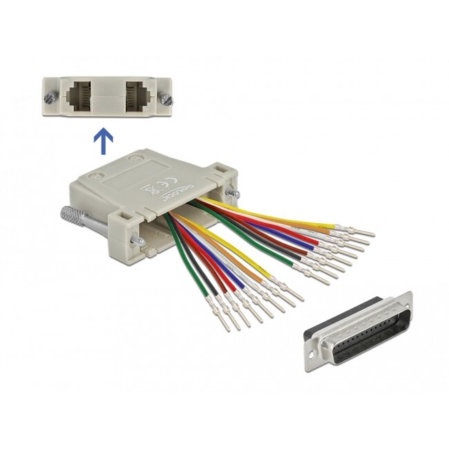 Delock D-Sub HD 44 pin crimp male to 2 x RJ45 female with assembly kit beige