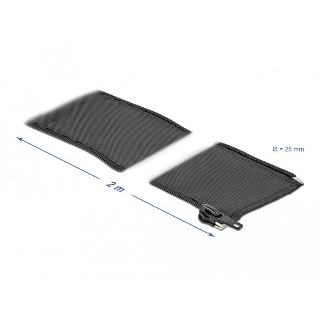 Delock Woven Sleeve with zip fasterner heat-resistant 2 m x 25 mm black