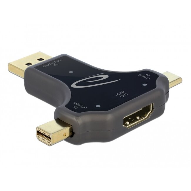 Delock 3 in 1 Monitor Adapter with USB-C™ / DisplayPort / mini DisplayPort in to HDMI out with 4K 60 Hz