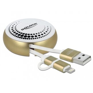 DeLOCK Delock USB 2 in 1 Retractable Cable Type-A to Micro-B and Lightning™ white / gold