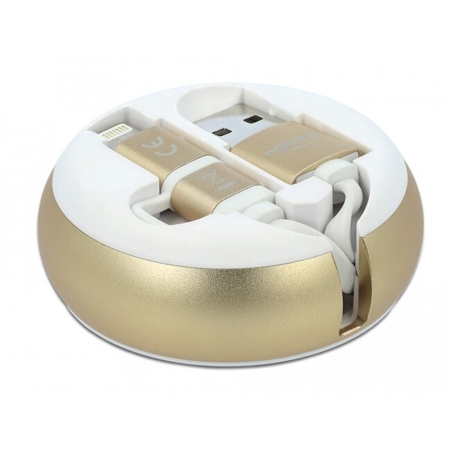 Delock USB 2 in 1 Retractable Cable Type-A to Micro-B and Lightning™ white / gold