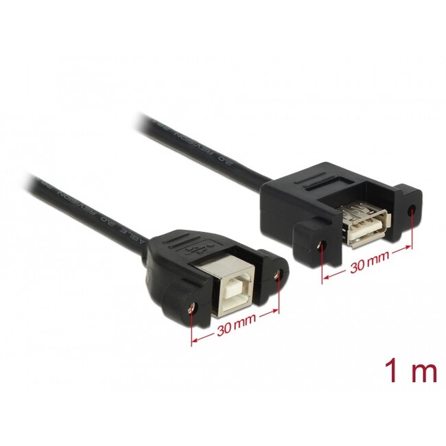 Delock Cable USB 2.0 Type-B female panel-mount > USB 2.0 Type-A female panel-mount 1 m