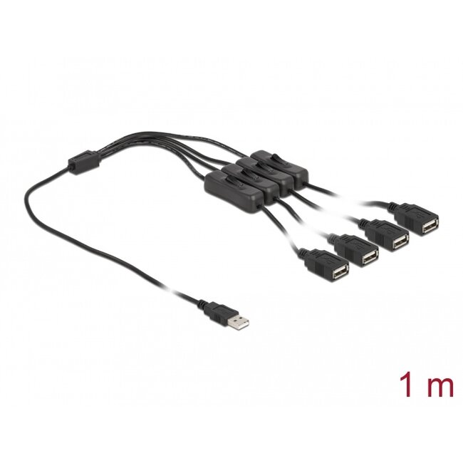 Delock Cable USB Type-A male to 4 x USB Type-A female with switch 1 m