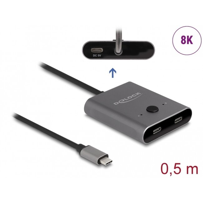 Delock USB 10 Gbps USB Type-C™ Switch 2 to 1 bidirectional 8K