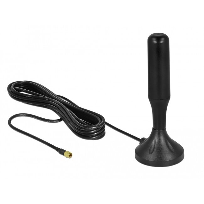 Delock LTE Antenna SMA plug 3 - 5 dBi 12.4 cm fixed omnidirectional with magnetic base and connection cable RG-174 A/U 3 m outdoor black