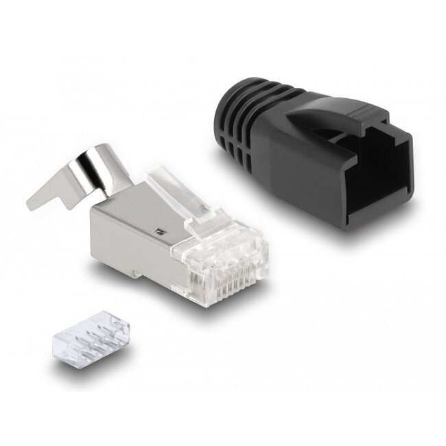 Delock RJ45 Modular Plug with strain relief Cat.6A, Cat.7 and bend protection boots 25 pcs set