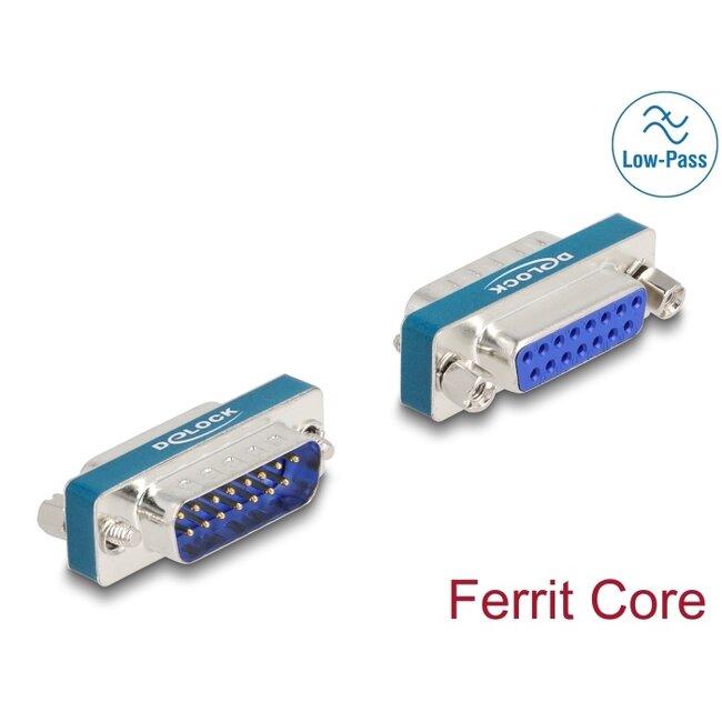 Delock RF/EMI Interference Suppression Filter D-Sub 15 pin male to female with low-pass inductive