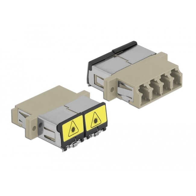 Delock Optical Fiber Coupler with laser protection flip LC Quad female to LC Quad female Multi-mode beige