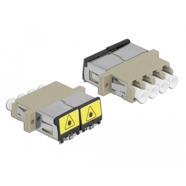 Delock Optical Fiber Coupler with laser protection flip LC Quad female to LC Quad female Multi-mode beige