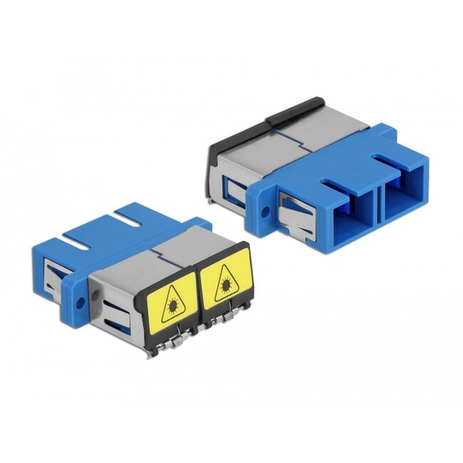 Delock Optical Fiber Coupler with laser protection flip SC Duplex female to SC Duplex female Single-mode blue