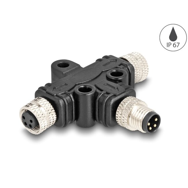 Delock M8 T-Splitter A-coded 4 pin 1 x male to 2 x female parallel connection