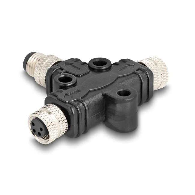 Delock M8 T-Splitter A-coded 4 pin 1 x male to 2 x female parallel connection