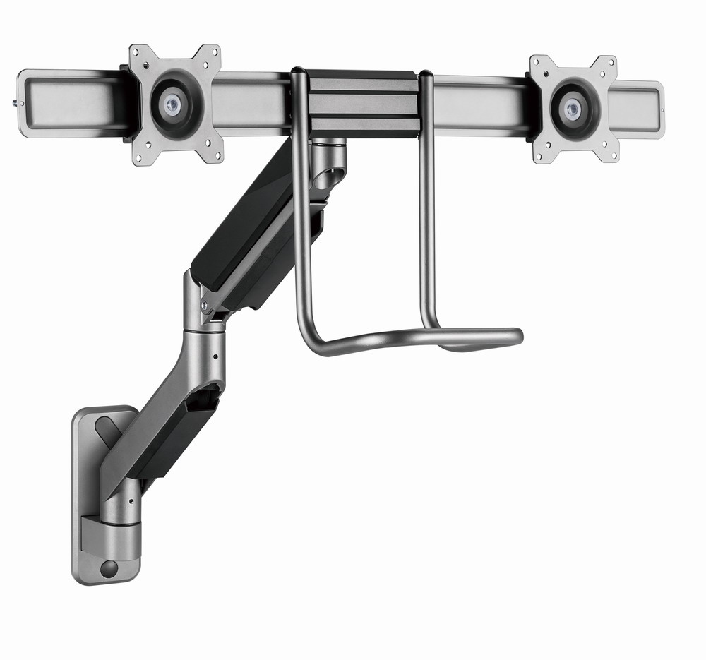 Monitorarm met gasveer voor 2 monitoren (wandmontage), space grey |