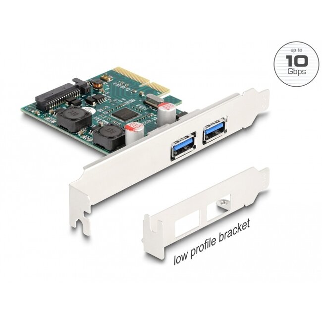 Delock PCI Express x4 Card to 2 x external USB 10 Gbps Type-A female - Low Profile Form Factor